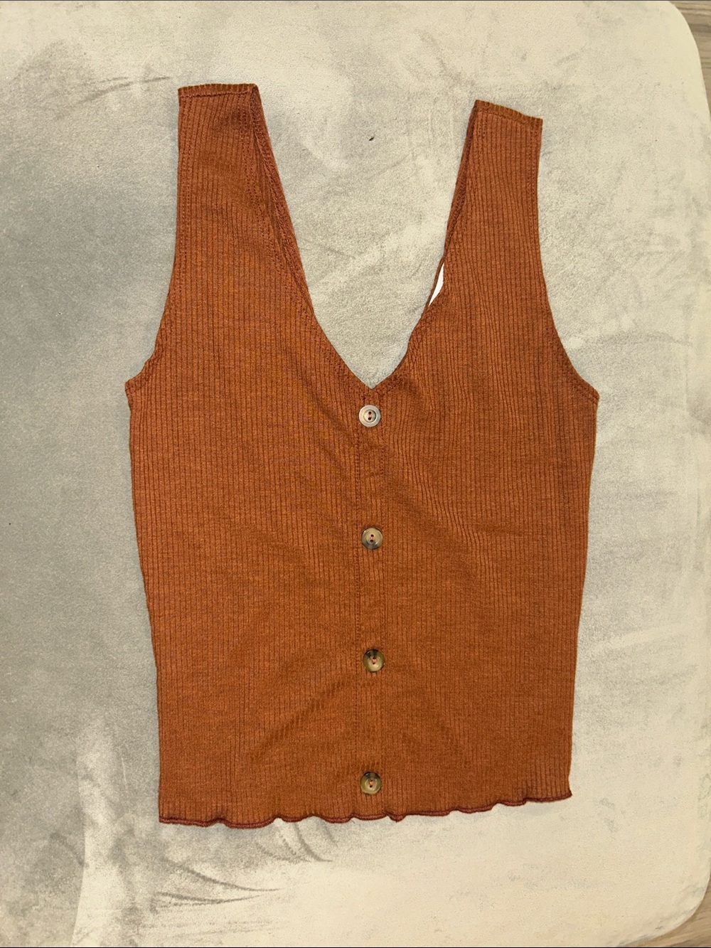 Caution To The Wind Rust Ribbed Button-Front V-Neck Tank